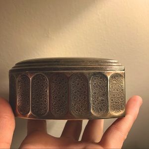 Vintage silver tone metal heart shaped jewelry box